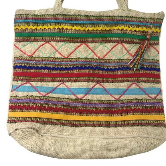 Fine Arts Bag Company Purse Womens Shopping Bags Burlap Striped Tote Reusable - Picture 1 of 11